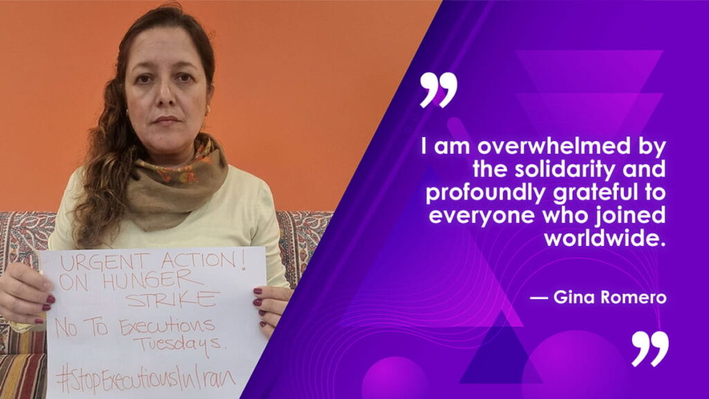 UN Special Rapporteur Gina Romero joins No To Execution Tuesdays hunger strike in solidarity with prisoners in Iran